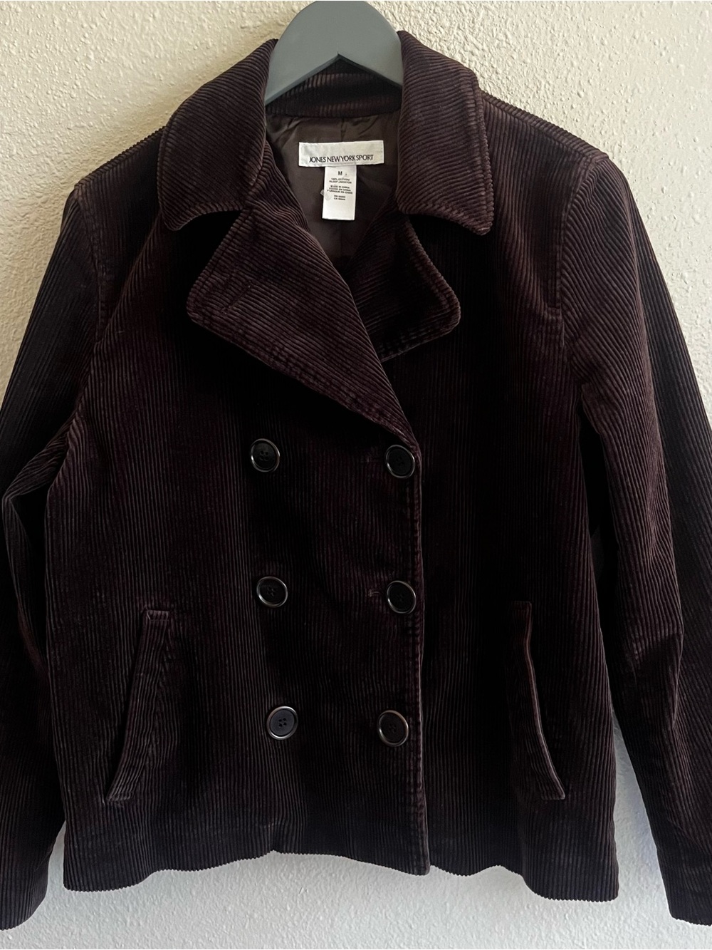 Jones New York Dark Brown Corduroy Pea Coat